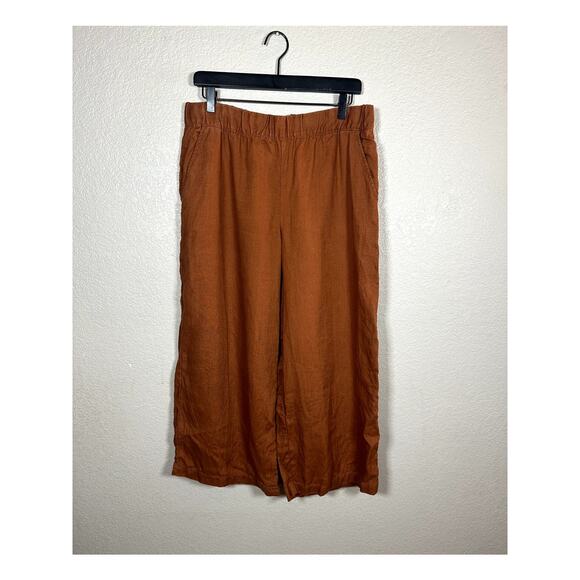 Garnett Hill Autumn Orange brown Pull on Crop Wide Leg Linen Pant Size Medium - Picture 1 of 6